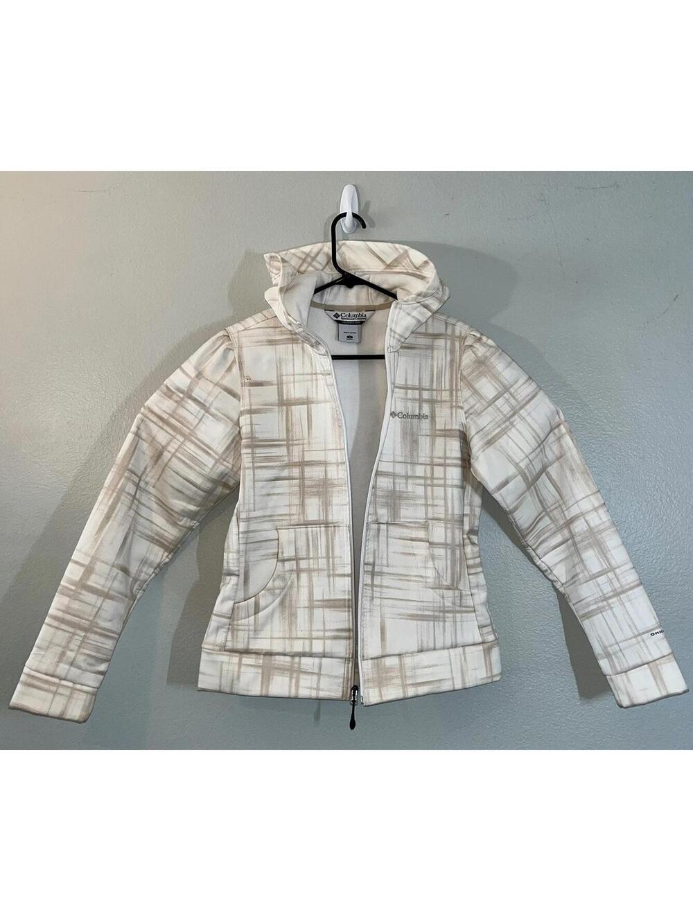 Columbia Soft Shell Ivory Beige Fleece Lined Omni Shield Hooded Zip Jacket Sz S